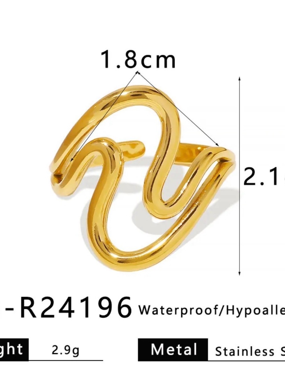 18k Gold plated very unique Wave design Adjustable Ring for Women